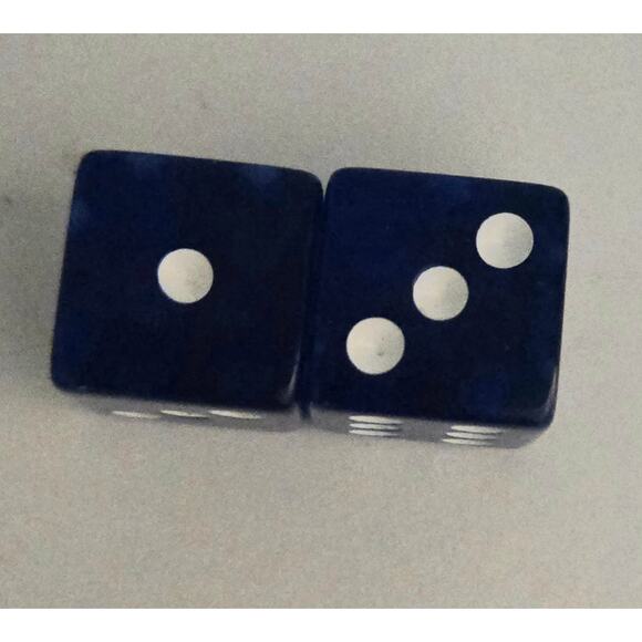 Six Colored Dice Two Blue, Two Purple, One Red, One Green All with White Dots - Picture 3 of 4